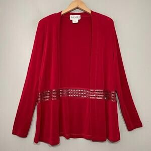 Y2K Amanda Slinky Stretch Cardigan Size Medium Holiday Red Sequin Crochet Party